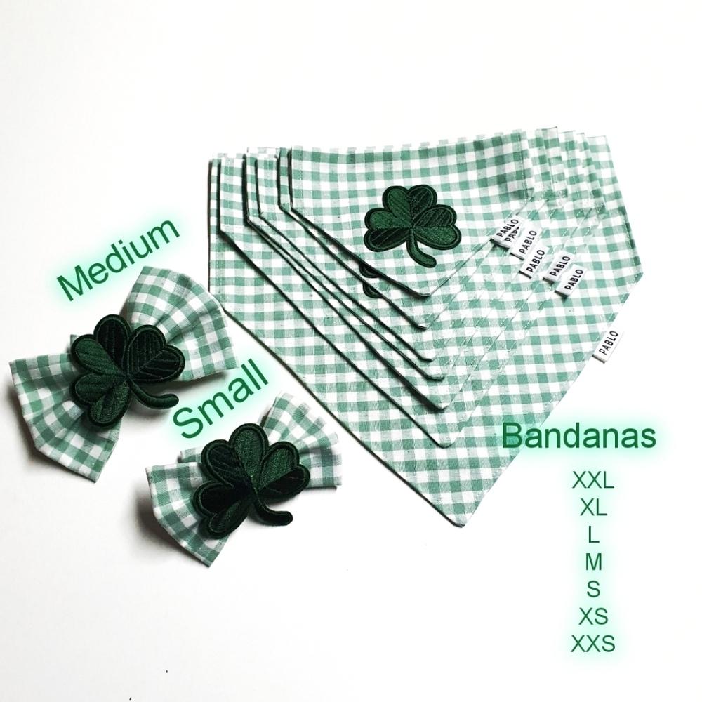 🐶 3 for $15 * Pablo St. Patrick's Cotton Snap On Patch Dog Bow Tie - Picture 4 of 5